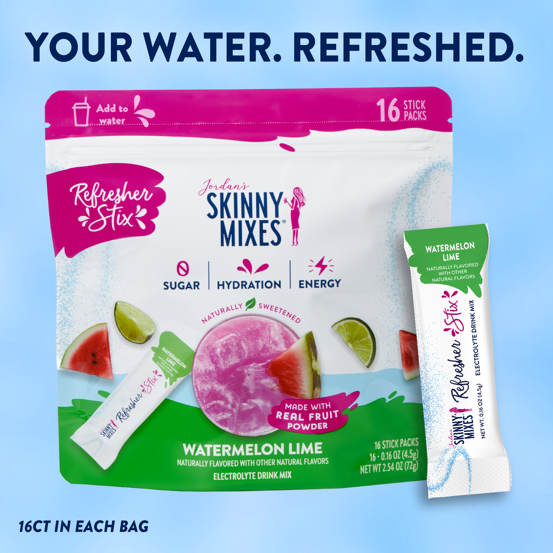 Jordan's Skinny Mixes Refresher Stix | Watermelon Lime (16 count)