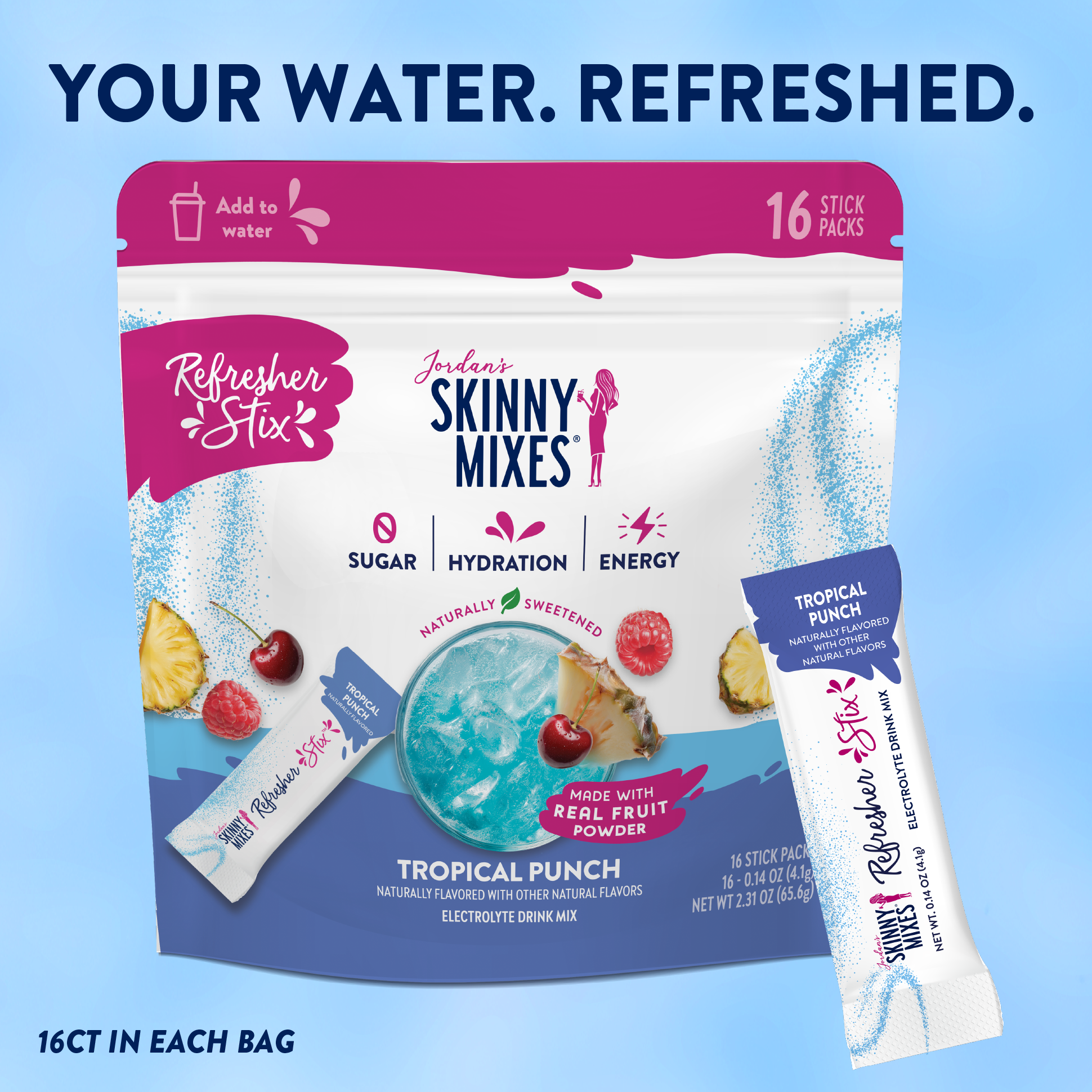Jordan's Skinny Mixes Refresher Stix | Tropical Punch (16 count)