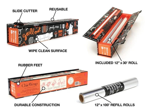 ChicWrap Dispenser Aluminum Foil | BBQ Grill - 12" x 30'